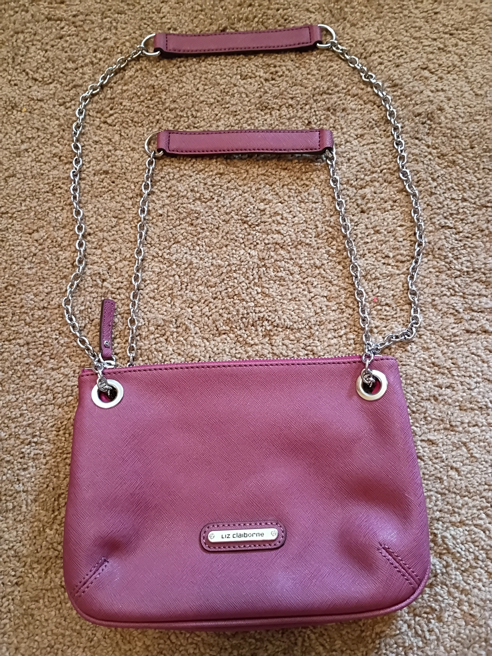 Liz Claiborne Plum Crossbody Bag with Silver Chain Strap